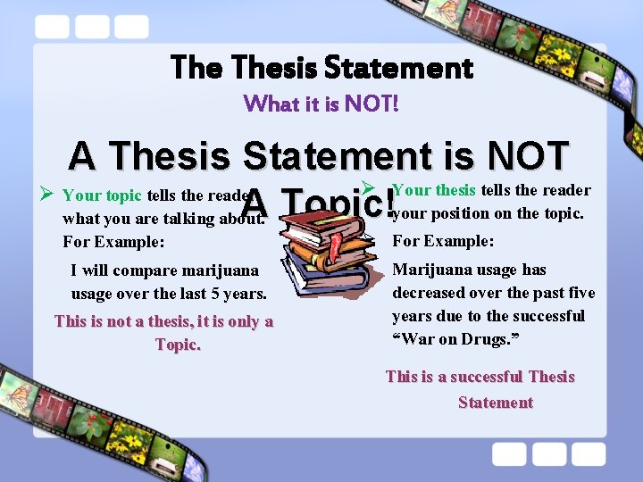 The Thesis Statement What it is NOT! A Thesis Statement is NOT Ø Your