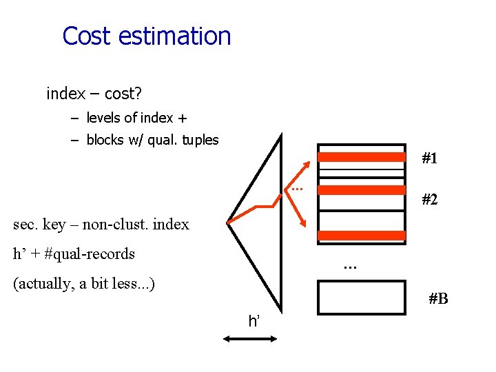 Cost estimation index – cost? – levels of index + – blocks w/ qual.