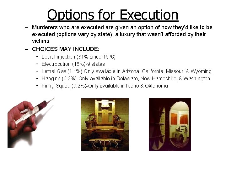 Options for Execution – Murderers who are executed are given an option of how