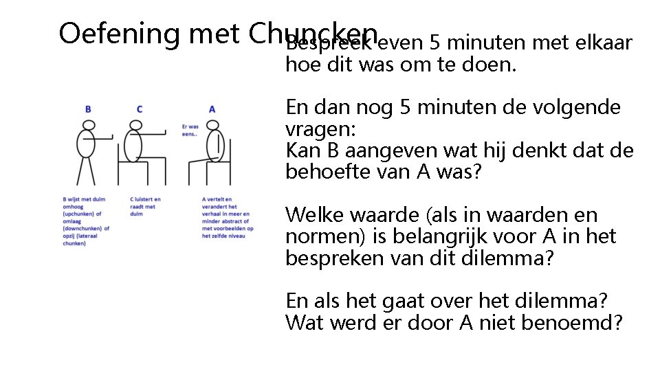 Oefening met Chuncken Bespreek even 5 minuten met elkaar hoe dit was om te