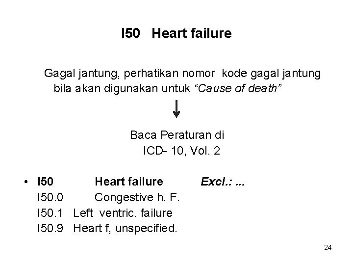 I 50 Heart failure Gagal jantung, perhatikan nomor kode gagal jantung bila akan digunakan