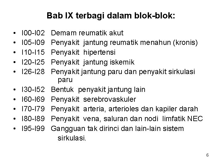 Bab IX terbagi dalam blok-blok: • • • I 00 -I 02 I 05