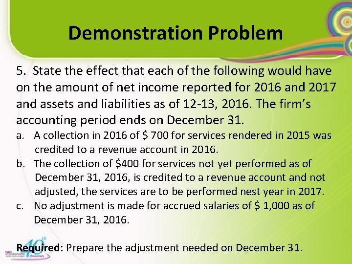 Demonstration Problem 5. State the effect that each of the following would have on