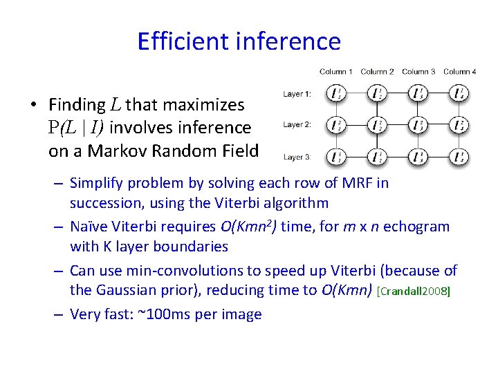 Efficient inference • Finding L that maximizes P(L | I) involves inference on a