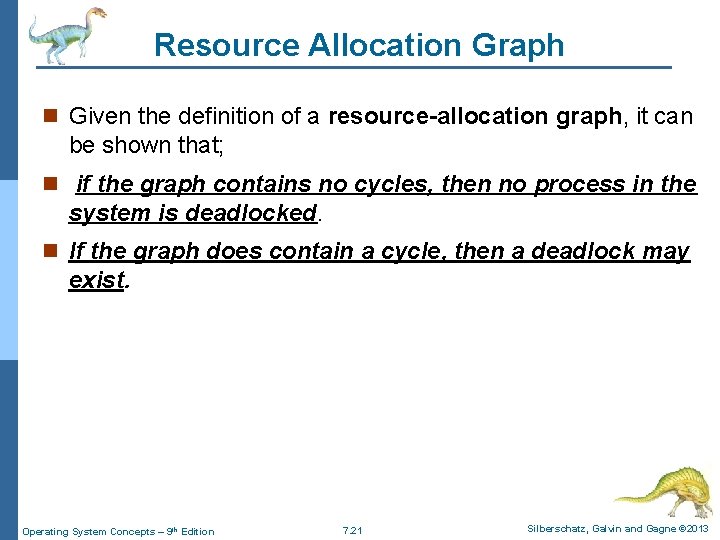 Resource Allocation Graph n Given the definition of a resource-allocation graph, it can be Resource Allocation Graph n Given the definition of a resource-allocation graph, it can be