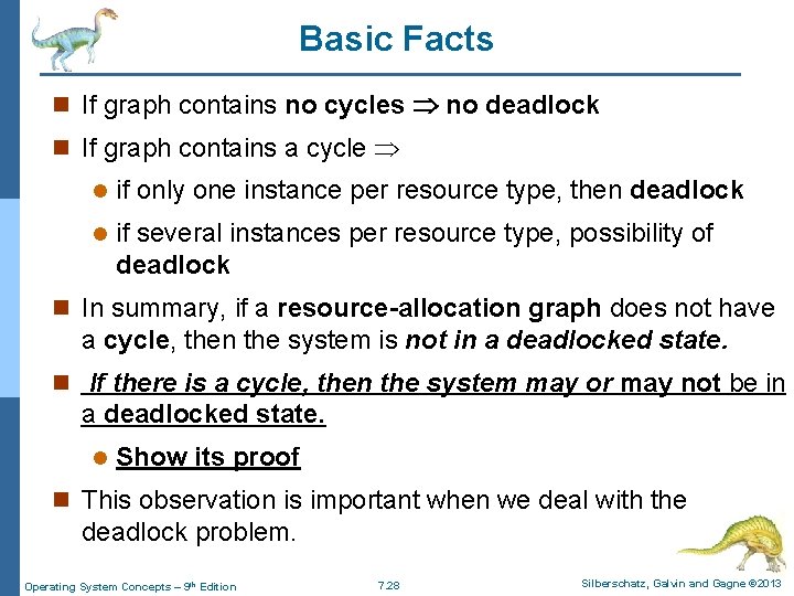 Basic Facts n If graph contains no cycles no deadlock n If graph contains Basic Facts n If graph contains no cycles no deadlock n If graph contains