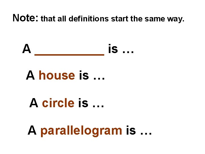 Note: that all definitions start the same way. A _____ is … A house