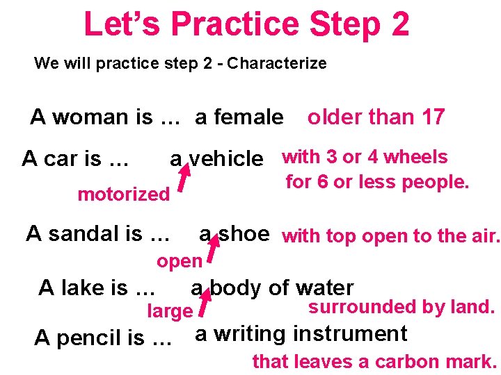 Let’s Practice Step 2 We will practice step 2 - Characterize A woman is