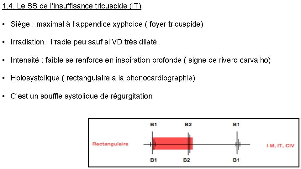 1. 4. Le SS de l’insuffisance tricuspide (IT) • Siège : maximal à l’appendice