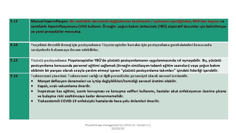 5. 13 Manuel hiperinflasyon: Bir ventilatör devresinin bağlantısının kesilmesini / açılmasını içerdiğinden, MHI'dan kaçının