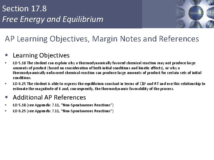 Section 17. 8 Free Energy and Equilibrium AP Learning Objectives, Margin Notes and References