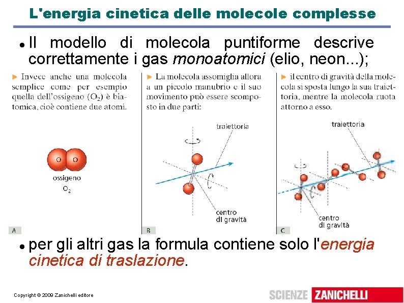 L'energia cinetica delle molecole complesse Il modello di molecola puntiforme descrive correttamente i gas