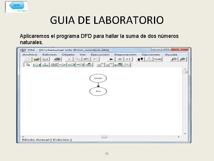 GUIA DE LABORATORIO Aplicaremos el programa DFD para hallar la suma de dos números