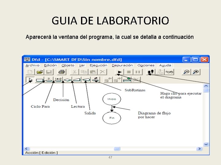 GUIA DE LABORATORIO Aparecerá la ventana del programa, la cual se detalla a continuación