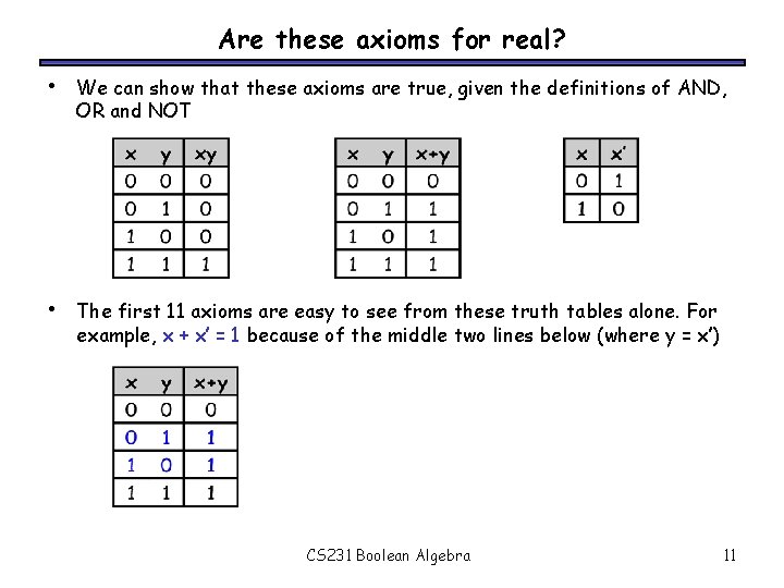 Are these axioms for real? • We can show that these axioms are true,