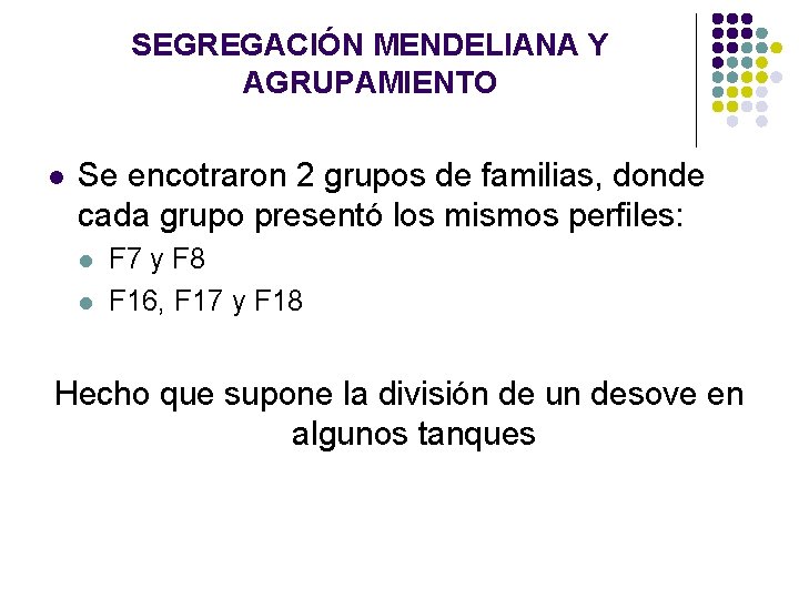 SEGREGACIÓN MENDELIANA Y AGRUPAMIENTO l Se encotraron 2 grupos de familias, donde cada grupo SEGREGACIÓN MENDELIANA Y AGRUPAMIENTO l Se encotraron 2 grupos de familias, donde cada grupo