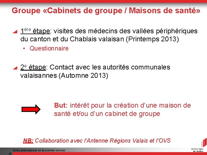 Groupe «Cabinets de groupe / Maisons de santé» 1ère étape: visites des médecins des