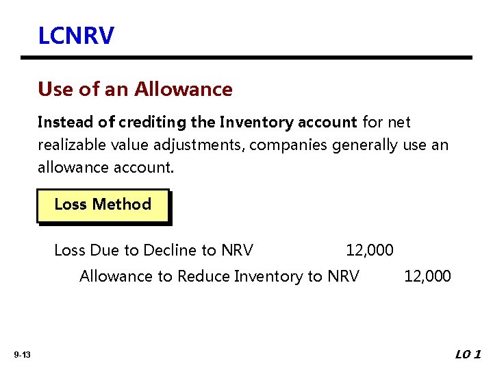 LCNRV Use of an Allowance Instead of crediting the Inventory account for net realizable