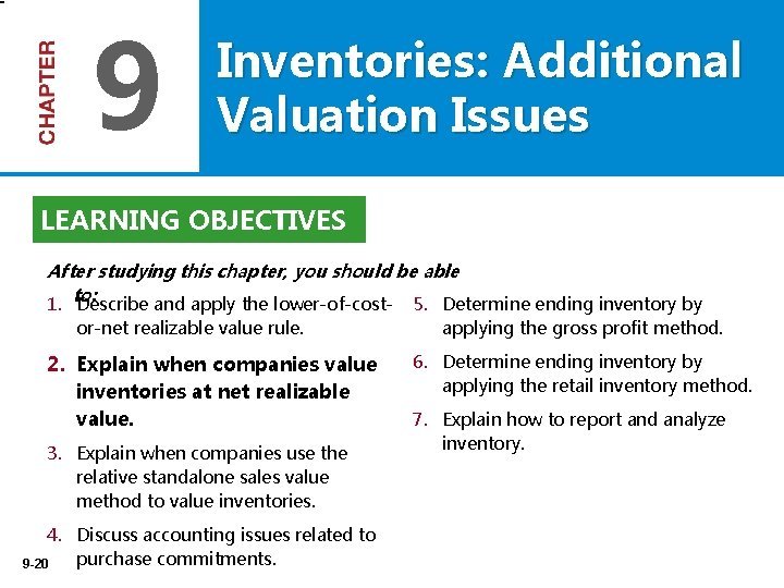 9 Inventories: Additional Valuation Issues LEARNING OBJECTIVES After studying this chapter, you should be