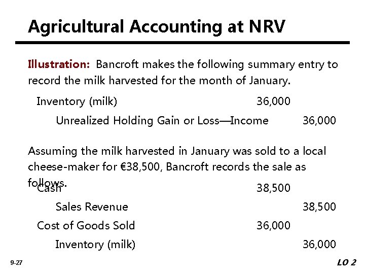 Agricultural Accounting at NRV Illustration: Bancroft makes the following summary entry to record the