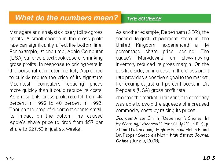 THE SQUEEZE WHAT’S YOUR PRINCIPLE Managers and analysts closely follow gross profits. A small