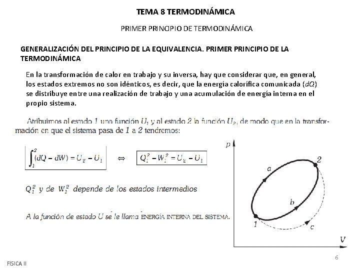 TEMA 8 TERMODINÁMICA PRIMER PRINCIPIO DE TERMODINÁMICA GENERALIZACIÓN DEL PRINCIPIO DE LA EQUIVALENCIA. PRIMER TEMA 8 TERMODINÁMICA PRIMER PRINCIPIO DE TERMODINÁMICA GENERALIZACIÓN DEL PRINCIPIO DE LA EQUIVALENCIA. PRIMER