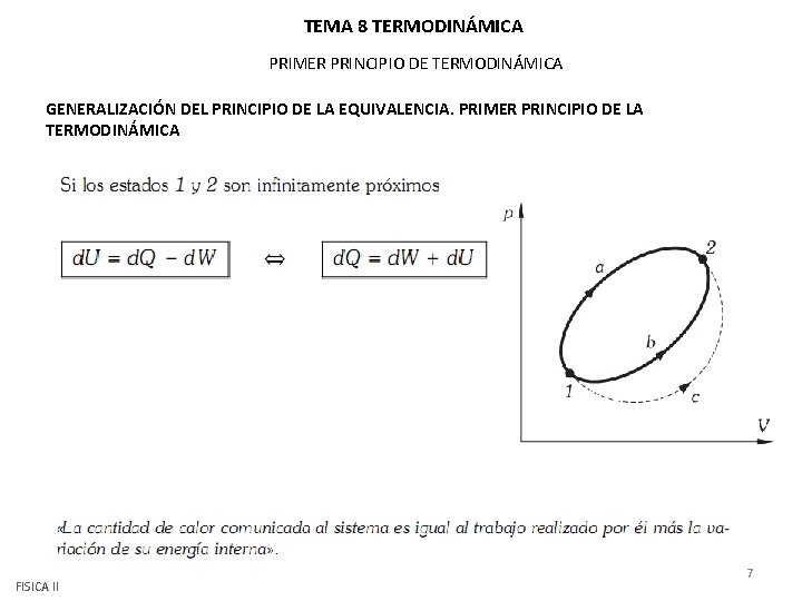 TEMA 8 TERMODINÁMICA PRIMER PRINCIPIO DE TERMODINÁMICA GENERALIZACIÓN DEL PRINCIPIO DE LA EQUIVALENCIA. PRIMER TEMA 8 TERMODINÁMICA PRIMER PRINCIPIO DE TERMODINÁMICA GENERALIZACIÓN DEL PRINCIPIO DE LA EQUIVALENCIA. PRIMER