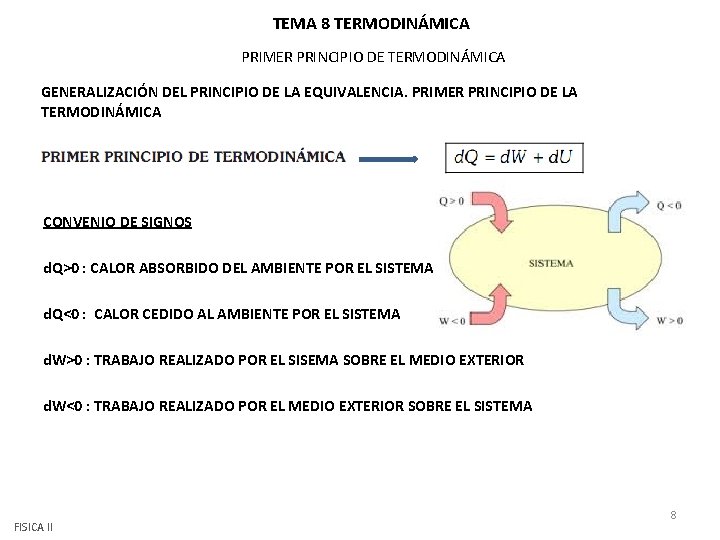 TEMA 8 TERMODINÁMICA PRIMER PRINCIPIO DE TERMODINÁMICA GENERALIZACIÓN DEL PRINCIPIO DE LA EQUIVALENCIA. PRIMER TEMA 8 TERMODINÁMICA PRIMER PRINCIPIO DE TERMODINÁMICA GENERALIZACIÓN DEL PRINCIPIO DE LA EQUIVALENCIA. PRIMER