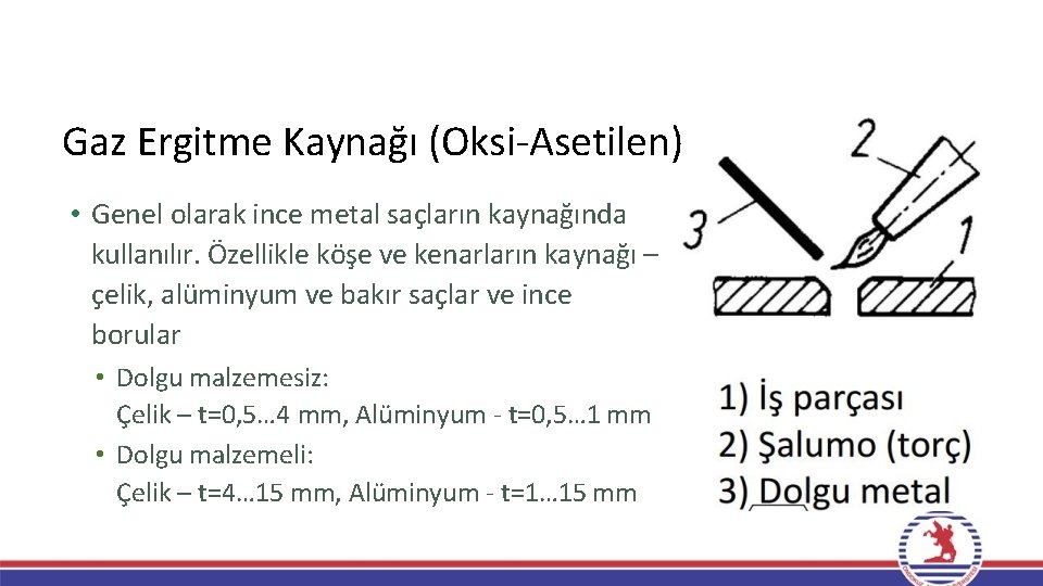 Gaz Ergitme Kaynağı (Oksi-Asetilen) • Genel olarak ince metal saçların kaynağında kullanılır. Özellikle köşe Gaz Ergitme Kaynağı (Oksi-Asetilen) • Genel olarak ince metal saçların kaynağında kullanılır. Özellikle köşe