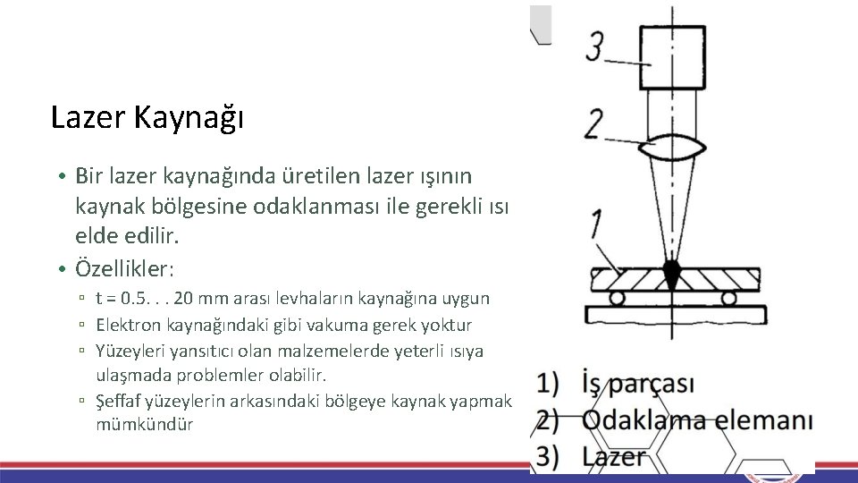 Lazer Kaynağı • Bir lazer kaynağında üretilen lazer ışının kaynak bölgesine odaklanması ile gerekli Lazer Kaynağı • Bir lazer kaynağında üretilen lazer ışının kaynak bölgesine odaklanması ile gerekli