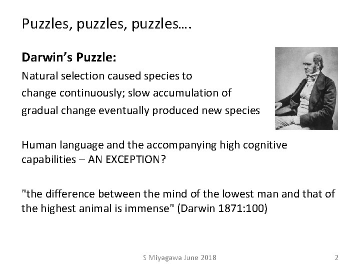 Puzzles, puzzles…. Darwin’s Puzzle: Natural selection caused species to change continuously; slow accumulation of