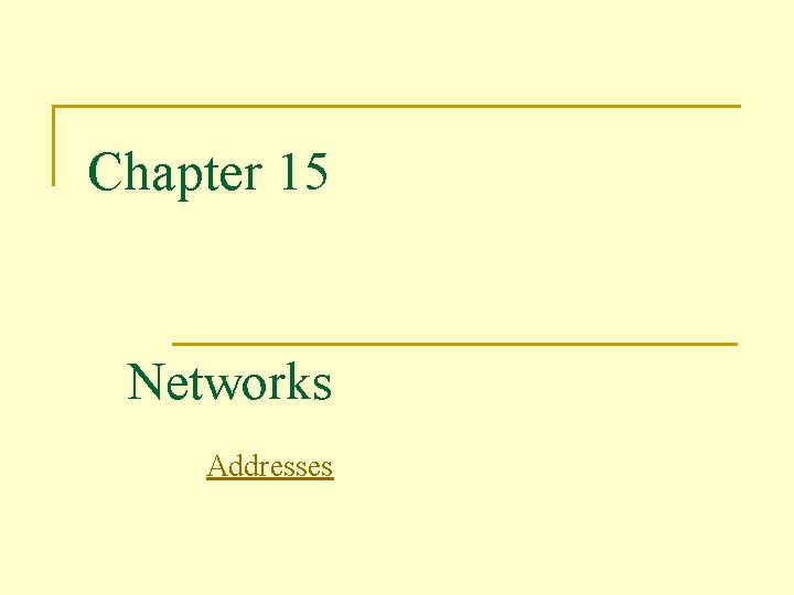 Chapter 15 Networks Addresses 