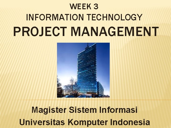 WEEK 3 INFORMATION TECHNOLOGY PROJECT MANAGEMENT Magister Sistem Informasi Universitas Komputer Indonesia 