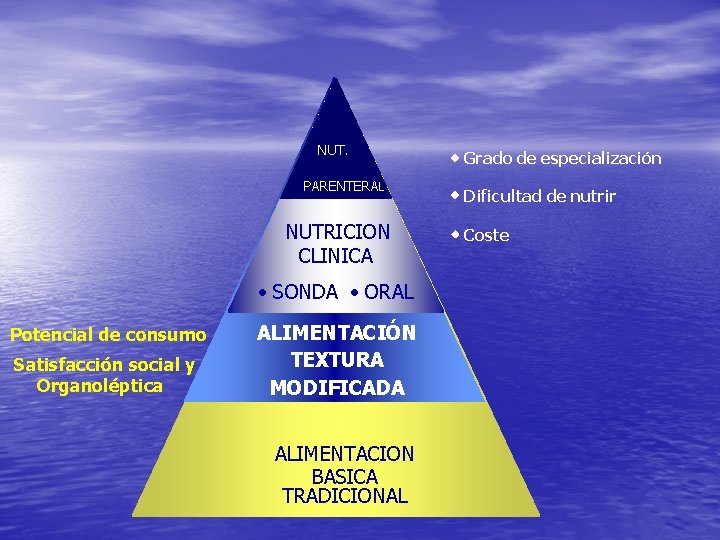 NUT. PARENTERAL NUTRICION CLINICA • SONDA • ORAL Potencial de consumo Satisfacción social y NUT. PARENTERAL NUTRICION CLINICA • SONDA • ORAL Potencial de consumo Satisfacción social y