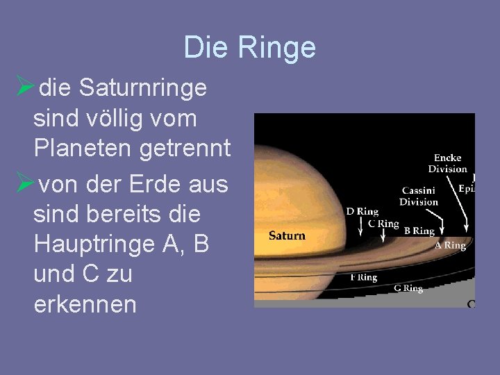 Die Ringe Ødie Saturnringe sind völlig vom Planeten getrennt Øvon der Erde aus sind