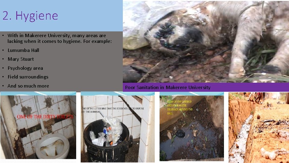 2. Hygiene • With in Makerere University, many areas are lacking when it comes