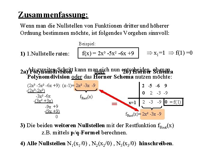 Zusammenfassung: Wenn man die Nullstellen von Funktionen dritter und höherer Ordnung bestimmen möchte, ist