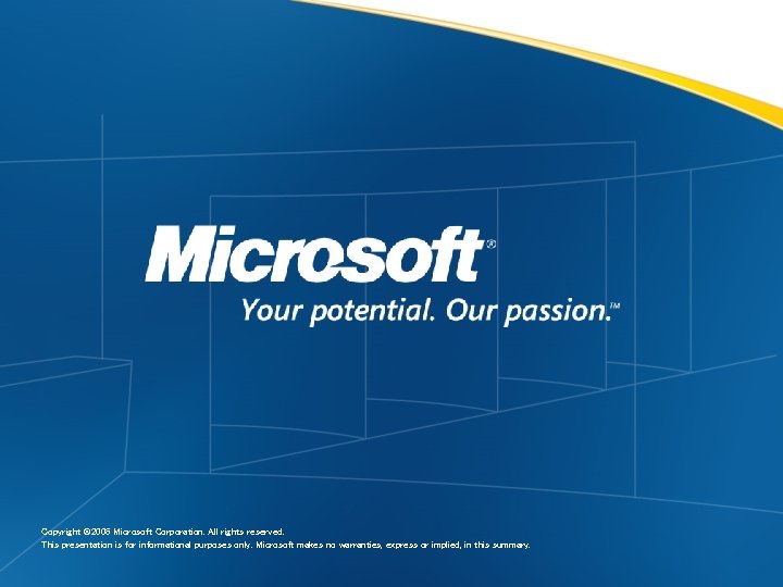 Copyright © 2006 Microsoft Corporation. All rights reserved. This presentation is for informational purposes Copyright © 2006 Microsoft Corporation. All rights reserved. This presentation is for informational purposes