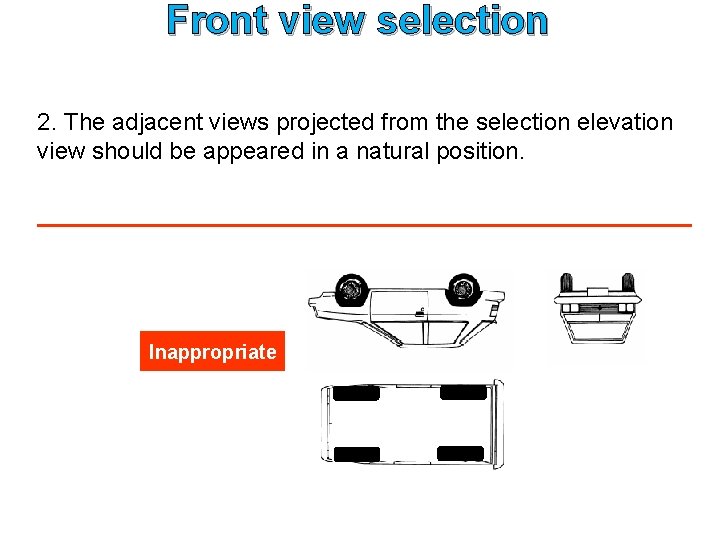 Front view selection 2. The adjacent views projected from the selection elevation view should