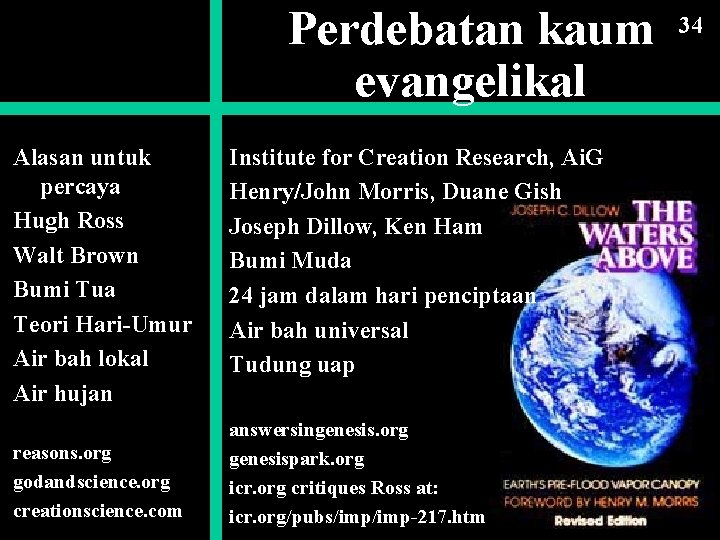 Perdebatan kaum 34 evangelikal Alasan untuk percaya Hugh Ross Walt Brown Bumi Tua Teori