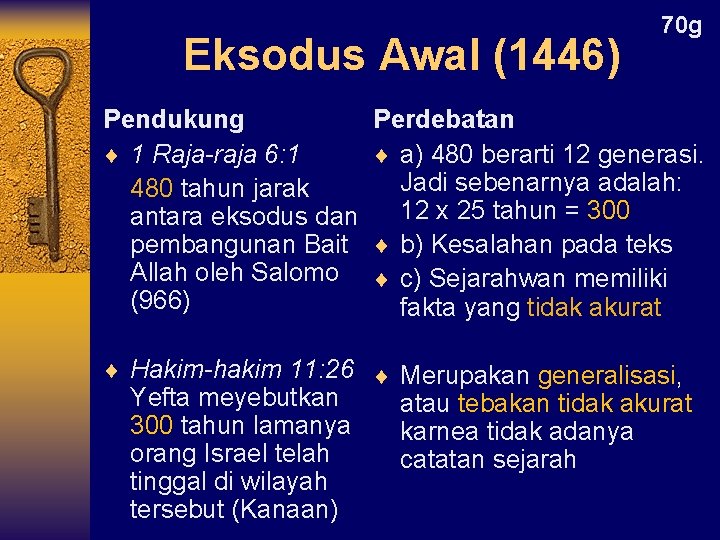 Eksodus Awal (1446) Pendukung ¨ 1 Raja-raja 6: 1 480 tahun jarak antara eksodus Eksodus Awal (1446) Pendukung ¨ 1 Raja-raja 6: 1 480 tahun jarak antara eksodus
