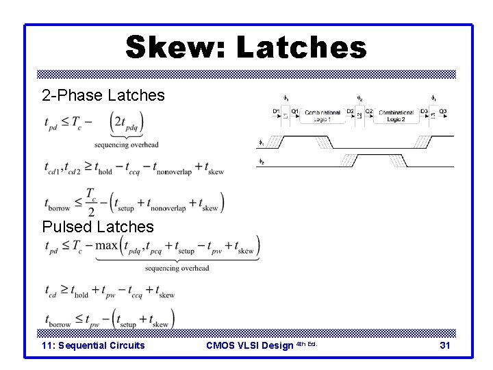 Skew: Latches 2 -Phase Latches Pulsed Latches 11: Sequential Circuits CMOS VLSI Design 4