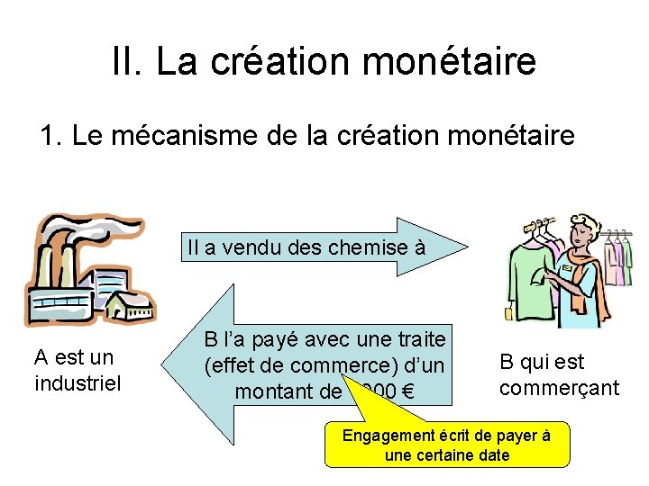 II. La création monétaire 1. Le mécanisme de la création monétaire Il a vendu