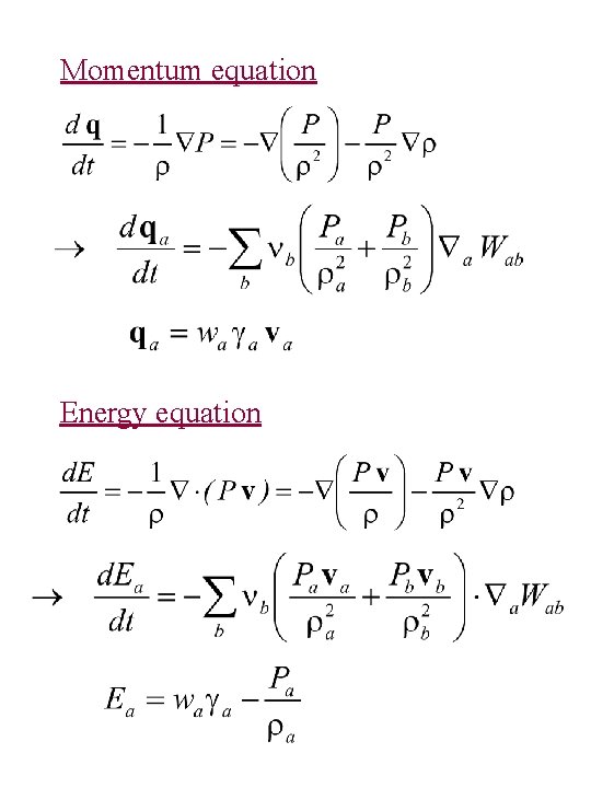 Momentum equation Energy equation 