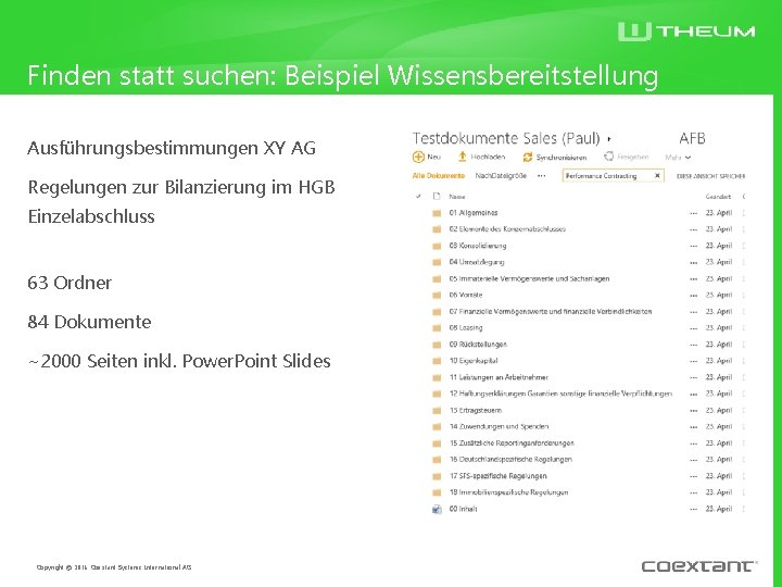 Finden statt suchen: Beispiel Wissensbereitstellung Ausführungsbestimmungen XY AG Regelungen zur Bilanzierung im HGB Einzelabschluss