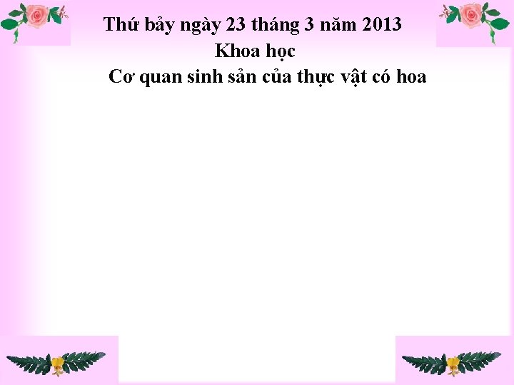 Thứ bảy ngày 23 tháng 3 năm 2013 Khoa học Cơ quan sinh sản