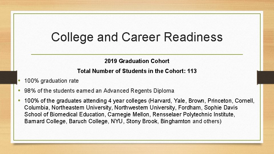 College and Career Readiness 2019 Graduation Cohort Total Number of Students in the Cohort: