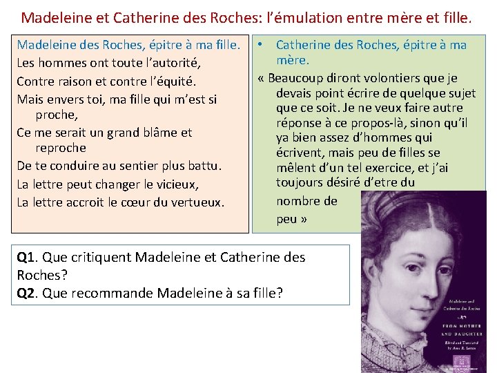 Madeleine et Catherine des Roches: l’émulation entre mère et fille. Madeleine des Roches, épitre