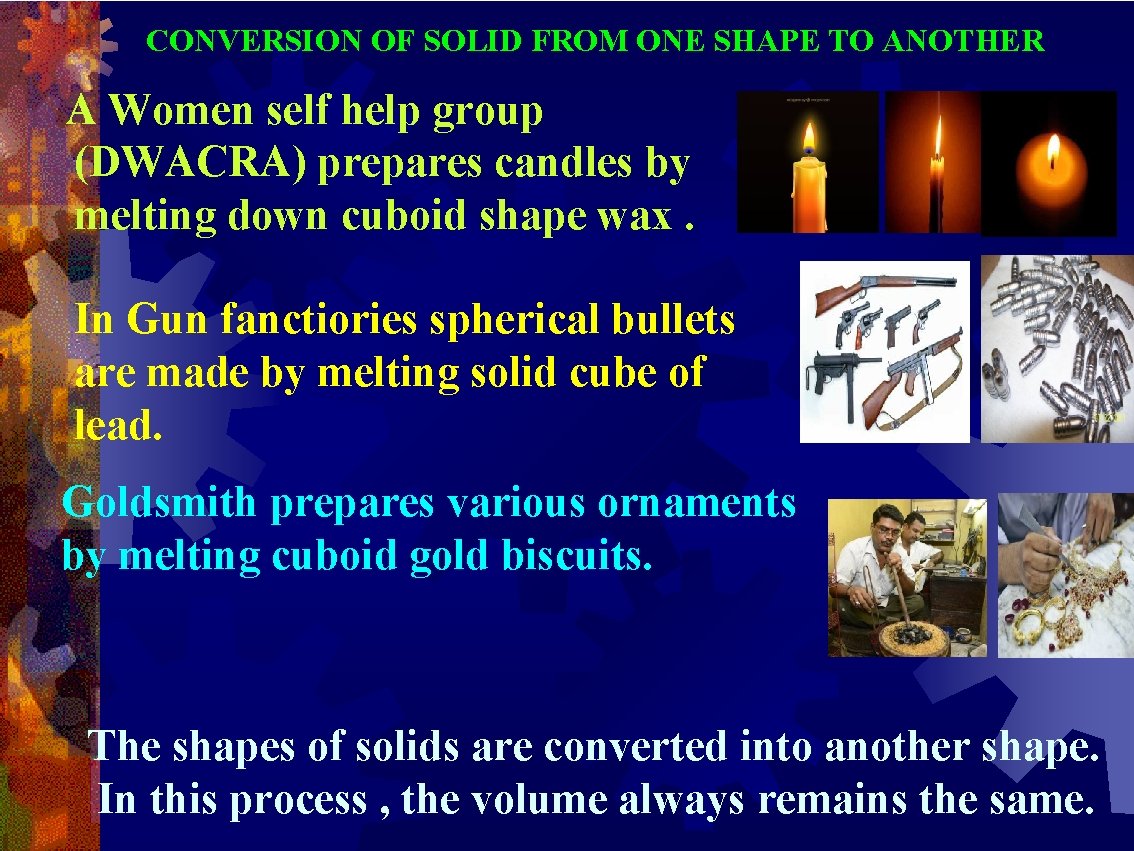 CONVERSION OF SOLID FROM ONE SHAPE TO ANOTHER A Women self help group (DWACRA) CONVERSION OF SOLID FROM ONE SHAPE TO ANOTHER A Women self help group (DWACRA)