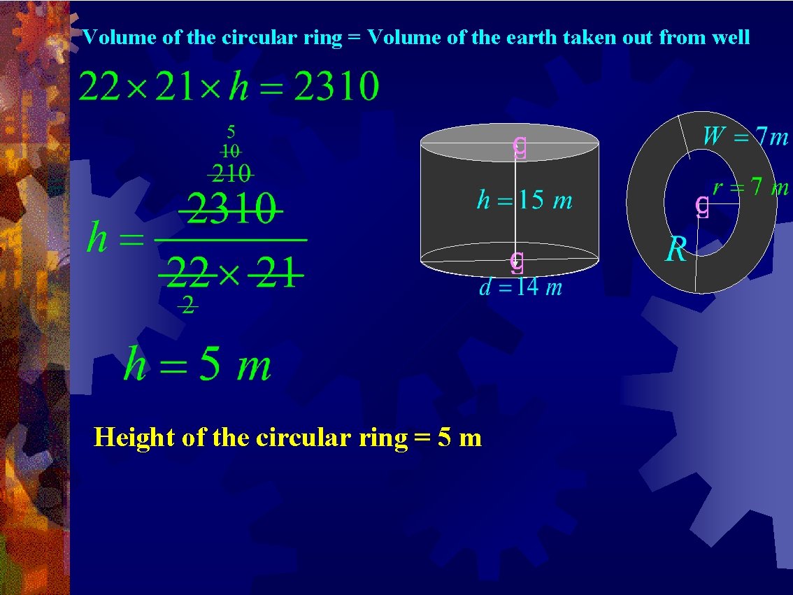 Volume of the circular ring = Volume of the earth taken out from well Volume of the circular ring = Volume of the earth taken out from well